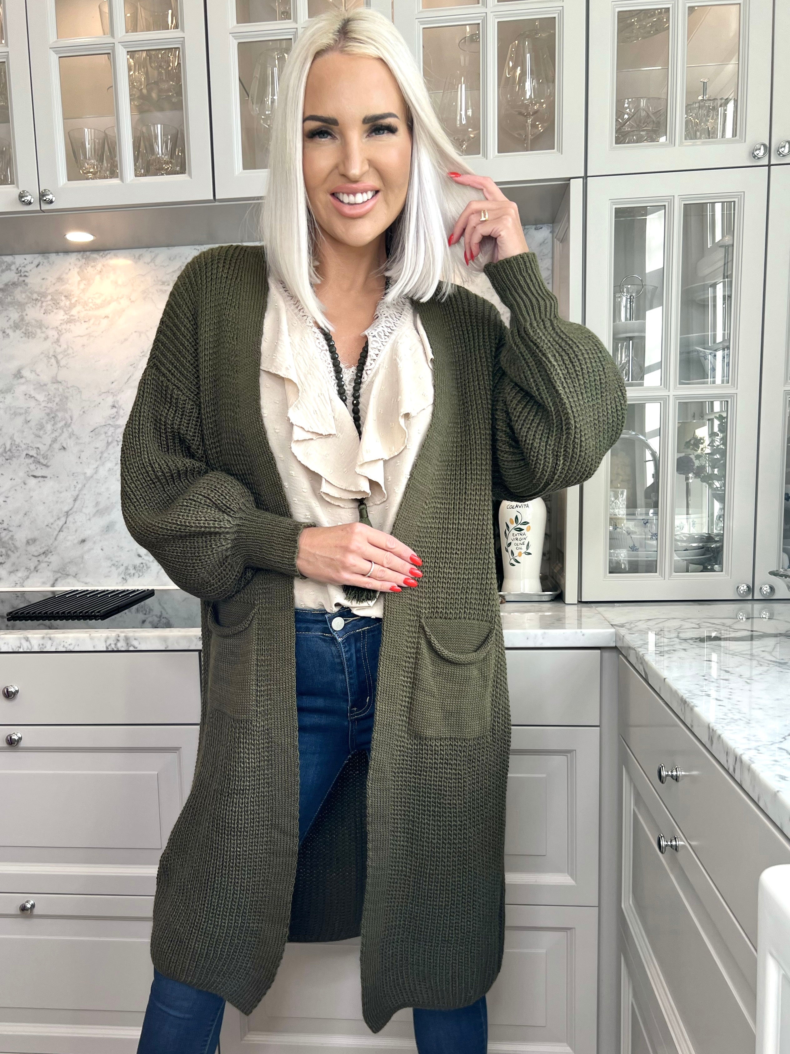 Sally - Strik cardigan med ballonærmer